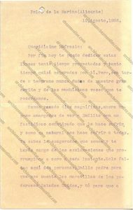 Carta de Gabriel Miró a Eufrasio desde Polop de La Marina